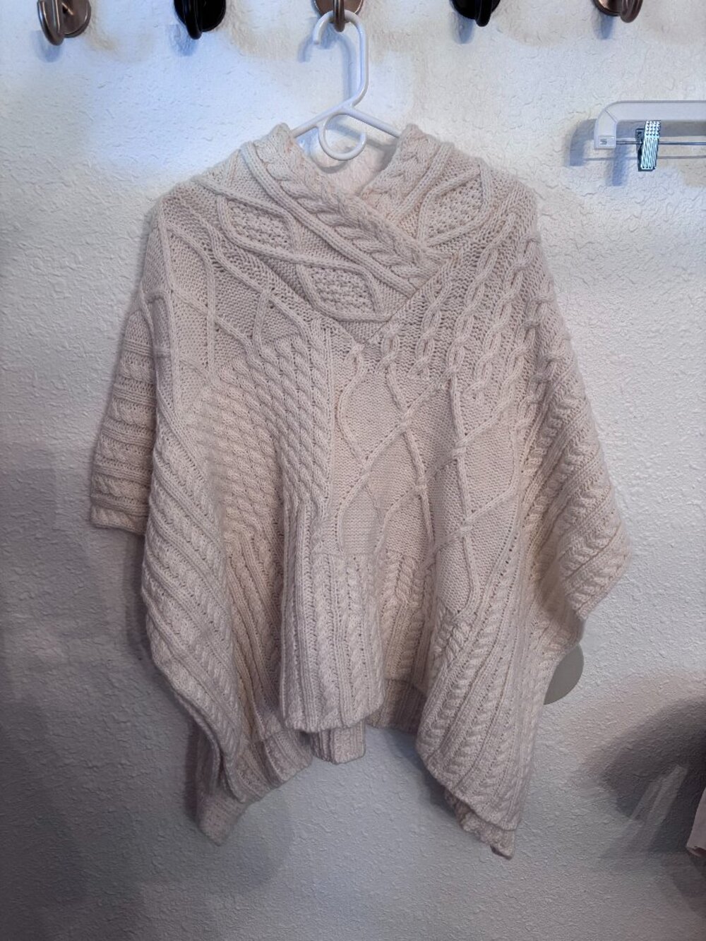 Aran Traditions Cable Knit Fisherman Poncho Cream OS Irish cottagecore coastal